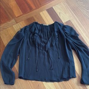 Ulla Johnson Silk Black Ruffled Blouse